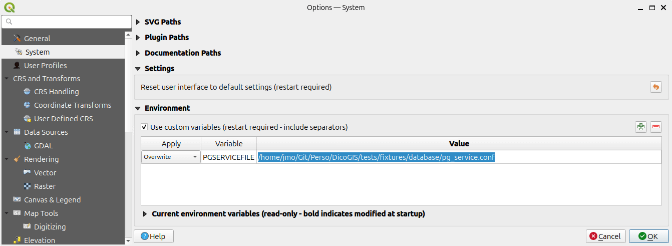 QGIS - PGSERVICEFILE variable