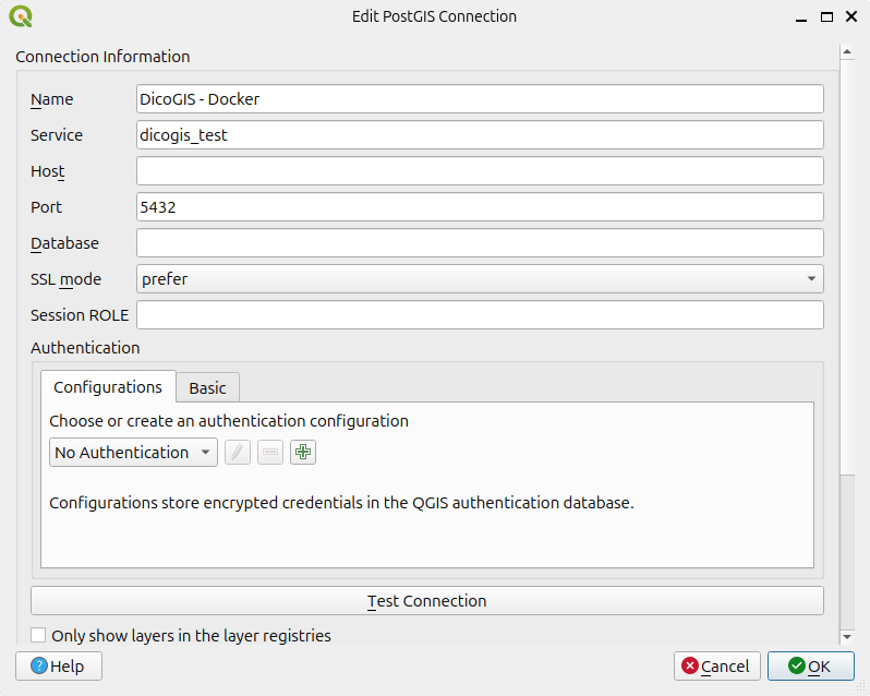 QGIS - PosgreSQL connection for DicoGIS testing